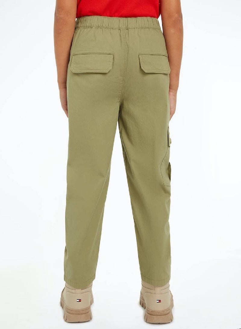 Boys' Th Monogram Wide Leg Cargo Trousers -  Stretch organic cotton, Green