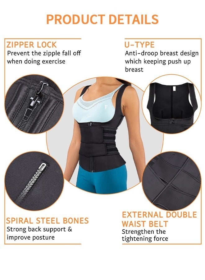 Waist Trainer for Women Waist Trainer Corset Vest Tummy Slimming Belly  Body Shaper, Double Belt Sauna Workout Trimmer Belts with Zipper and 9 Steel Bones