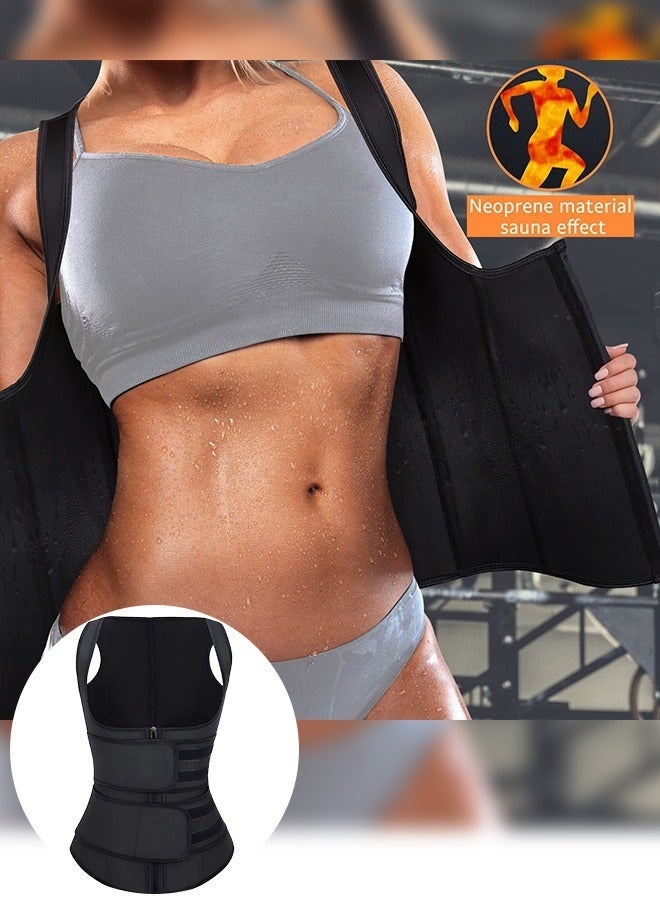 Waist Trainer for Women Waist Trainer Corset Vest Tummy Slimming Belly  Body Shaper, Double Belt Sauna Workout Trimmer Belts with Zipper and 9 Steel Bones