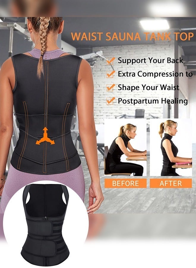 Waist Trainer for Women Waist Trainer Corset Vest Tummy Slimming Belly  Body Shaper, Double Belt Sauna Workout Trimmer Belts with Zipper and 9 Steel Bones