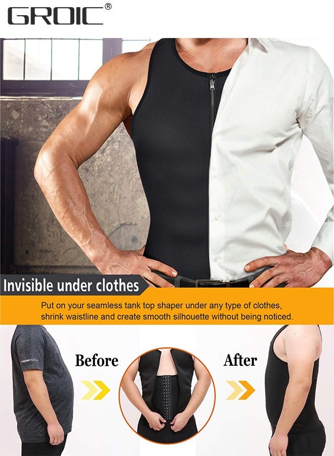 Men's Waist Trainer Sauna Vest Waist Trainer Zipper Neoprene Sauna Suit Tank Top, Weight Loss Body Shaper Sweat Vest  with 3 Rows of Hooks and Zipper, Sauna Workout Trainer Vest, 2XL