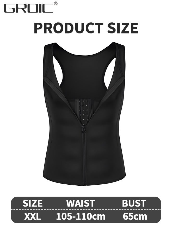 Men's Waist Trainer Sauna Vest Waist Trainer Zipper Neoprene Sauna Suit Tank Top, Weight Loss Body Shaper Sweat Vest  with 3 Rows of Hooks and Zipper, Sauna Workout Trainer Vest, 2XL