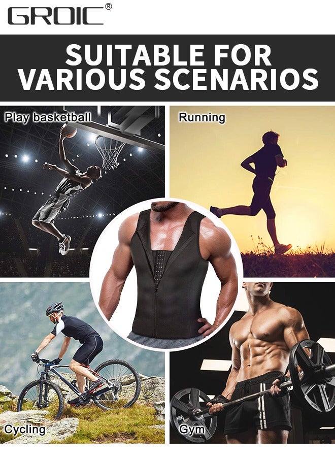 Men's Waist Trainer Sauna Vest Waist Trainer Zipper Neoprene Sauna Suit Tank Top, Weight Loss Body Shaper Sweat Vest  with 3 Rows of Hooks and Zipper, Sauna Workout Trainer Vest, 2XL