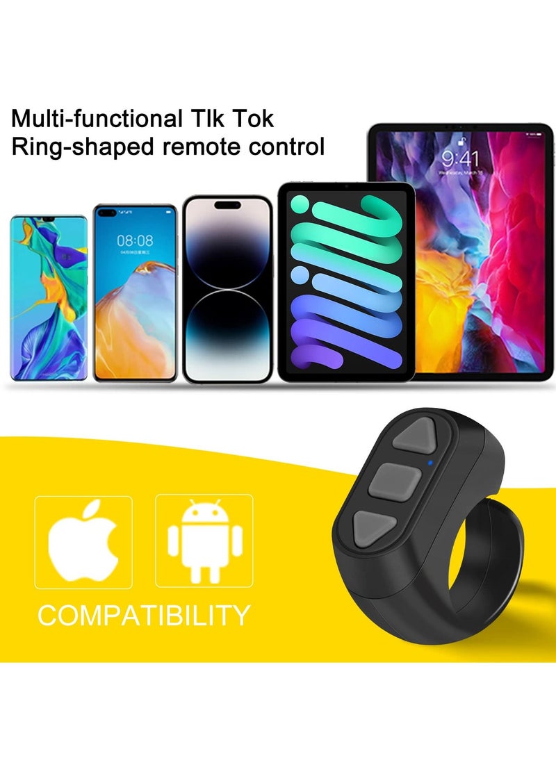 Remote Control for TikTok, Kindle App Page Turner, Bluetooth Camera Video Recording, Tik Tok Scrolling Ring for Sending on iPhone, iPad, iOS, Android Camera Remote Shutter Selfie Button, Black.