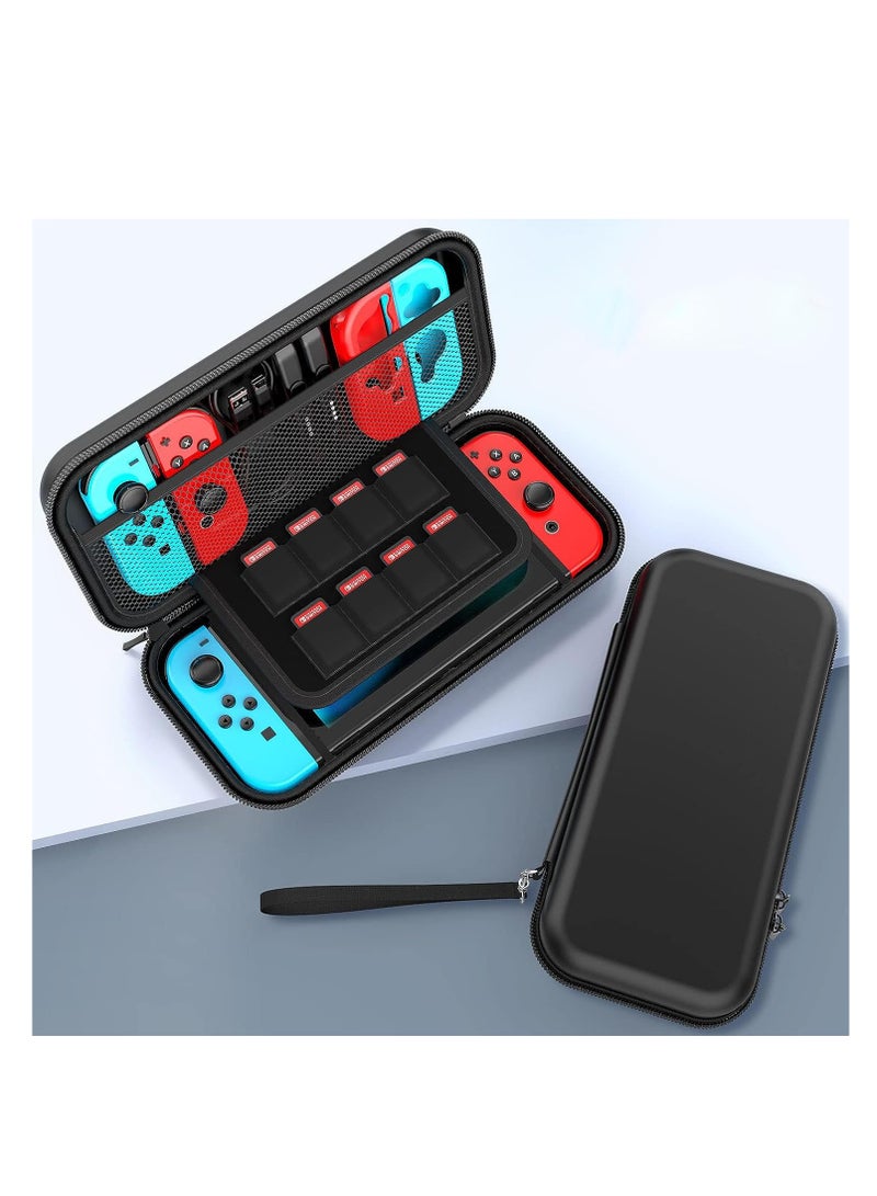 Switch Case Compatible with Nintendo Switch 9 in 1 Accessories kit with Carrying Case, Dockable Protective Case, HD Screen Protector and 6pcs Thumb Grips Caps