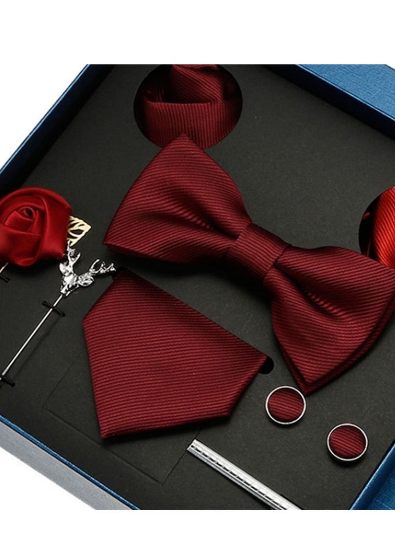 8 Pcs Men's tie pocket square cufflinks bow tie brooch set men's gift box set