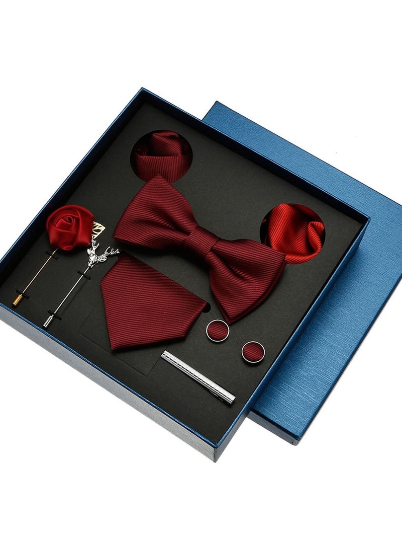 8 Pcs Men's tie pocket square cufflinks bow tie brooch set men's gift box set