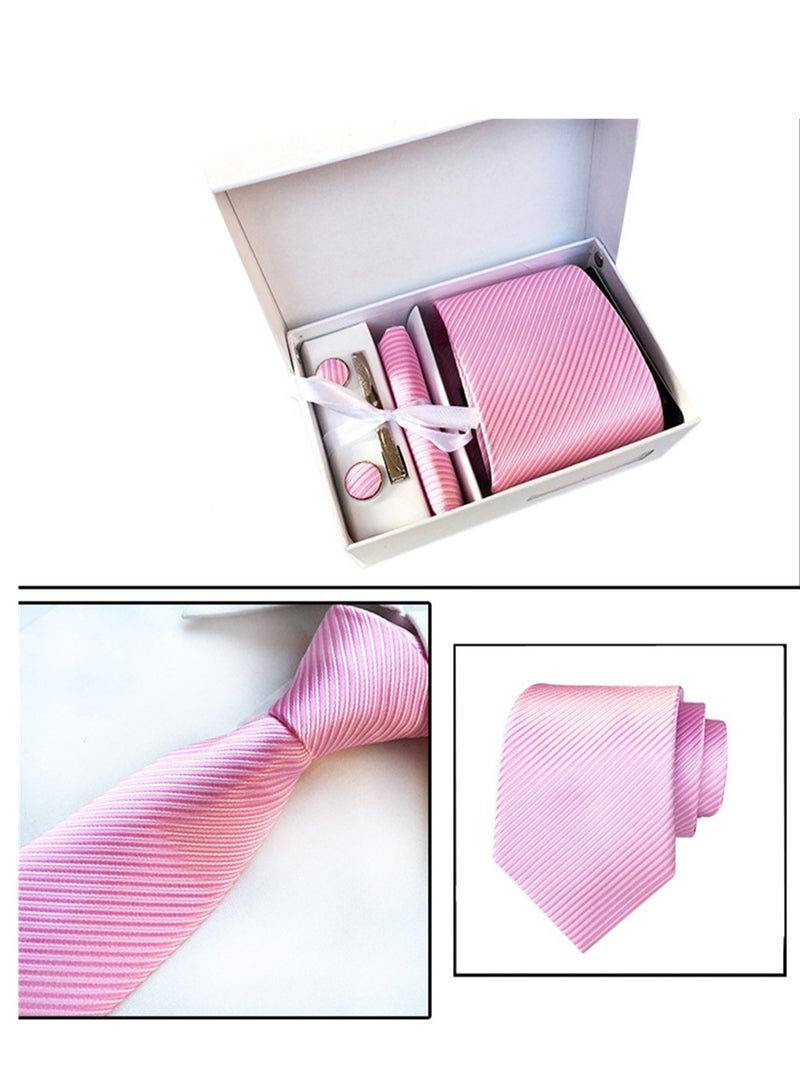 6 PCS Men's Premium Tie Gift Box Tie Pocket Square Fashionable Stylish Tie Clip Cufflinks Set