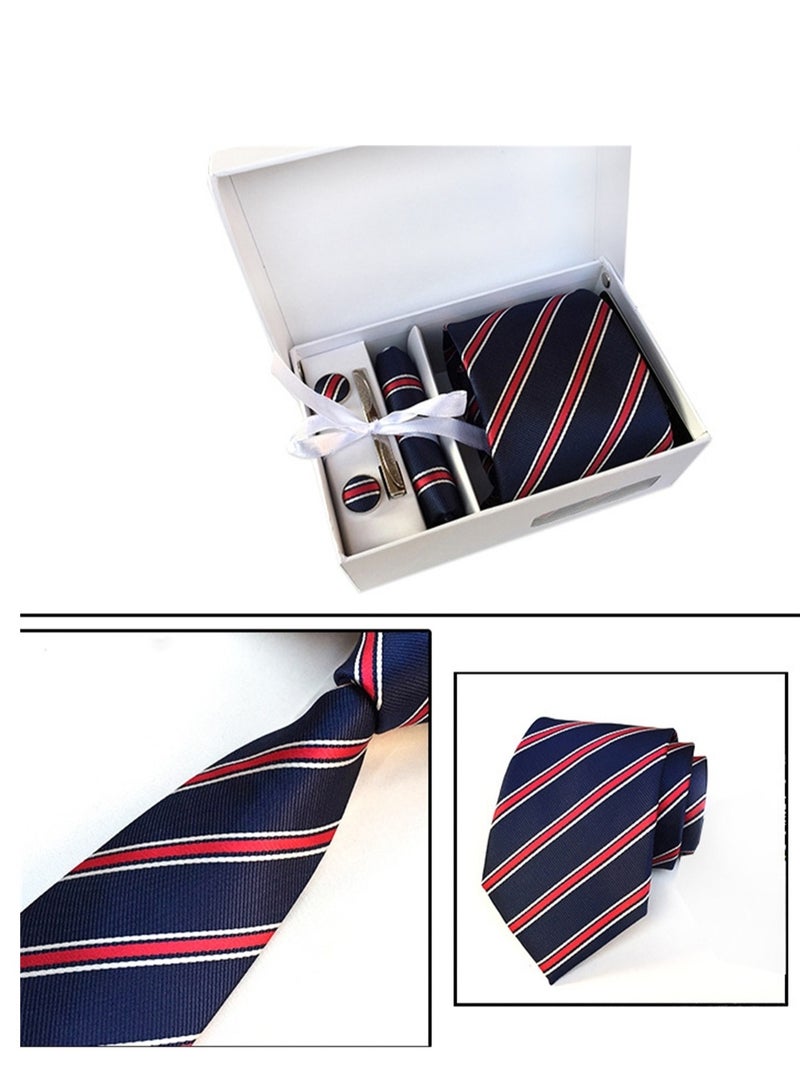 6 PCS Men's Premium Tie Gift Box Tie Pocket Square Fashionable Stylish Tie Clip Cufflinks Set