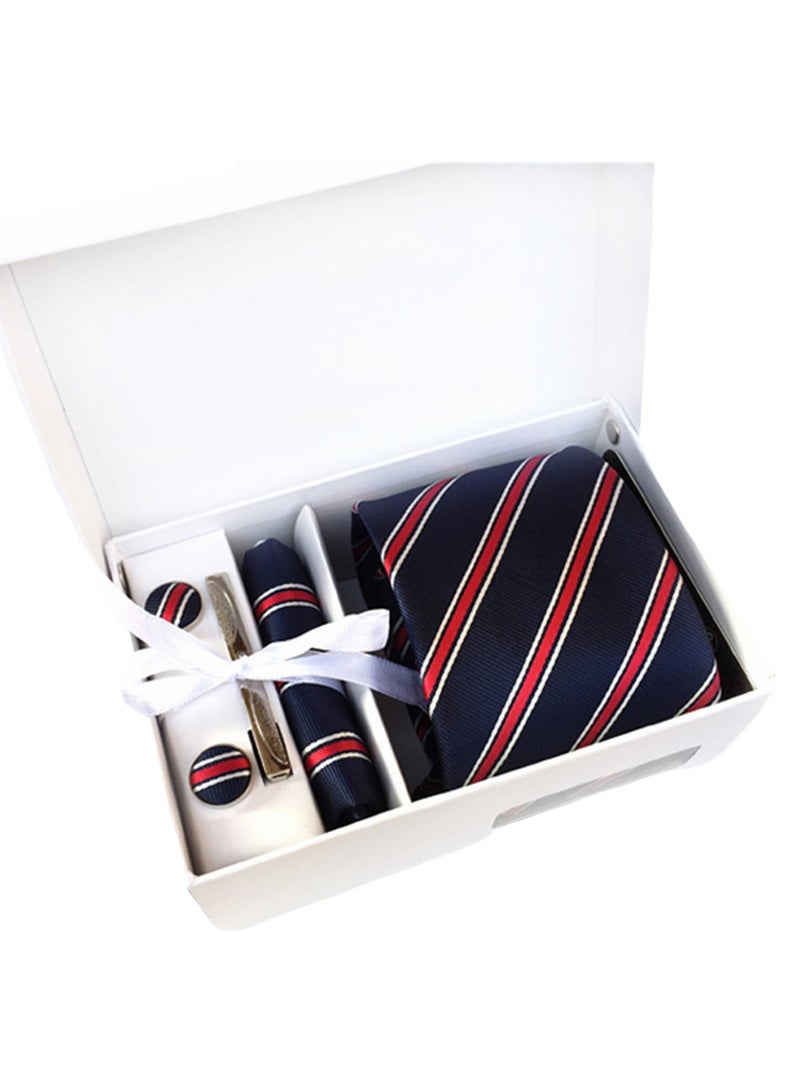 6 PCS Men's Premium Tie Gift Box Tie Pocket Square Fashionable Stylish Tie Clip Cufflinks Set