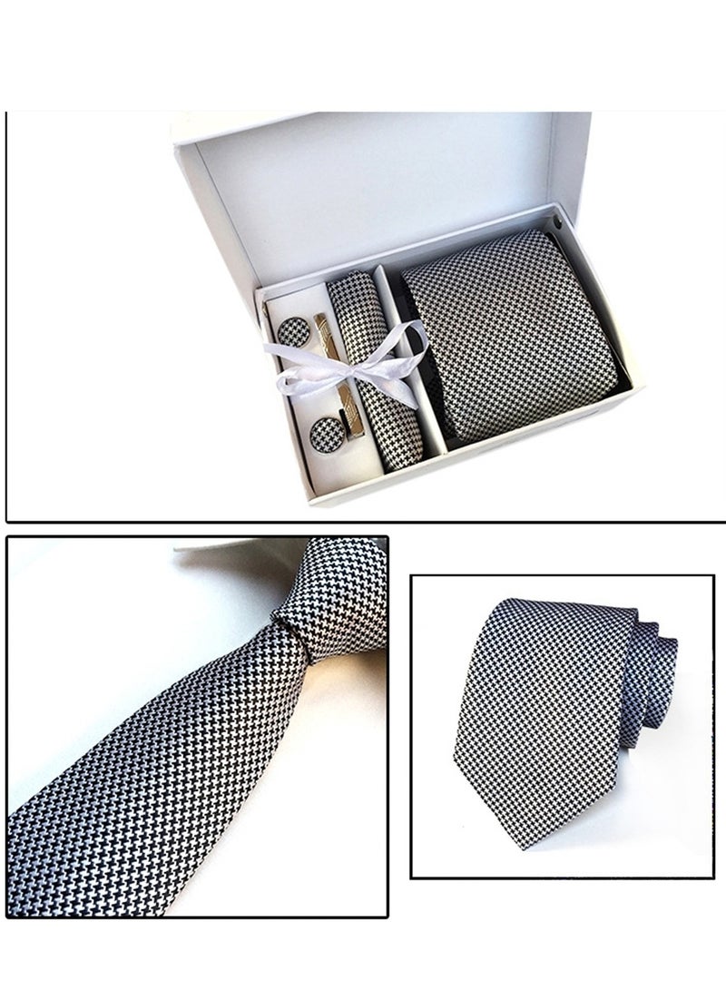 6 PCS Men's Premium Tie Gift Box Tie Pocket Square Fashionable Stylish Tie Clip Cufflinks Set