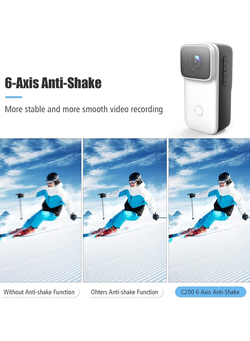 C200 4K Mini WiFi Action Camera with 1.28 Inch IPS Screen 5M Body Waterproof White