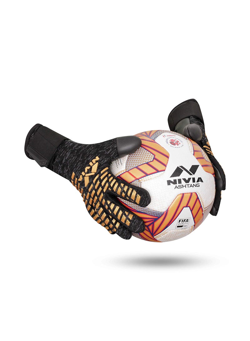 Ashtang Gold Rubber Football Goalkeeper Hand Gloves | Medium | for Men & Women | for Football, Soccer goalkeeping