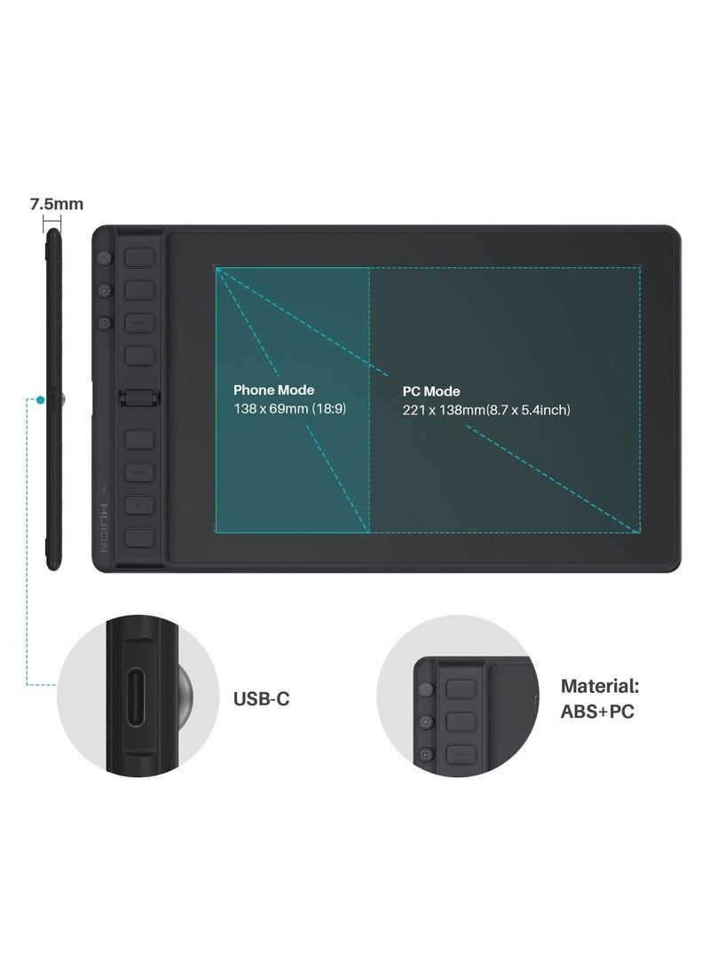 2023 Inspiroy 2 Medium Drawing Tablet With Scroll Wheel 8 Customized Keys Battery-Free Stylus For Digital Art, Design, Sketch, 9x5inch Graphics Tablet Works With Mac, PC & Mobile Black