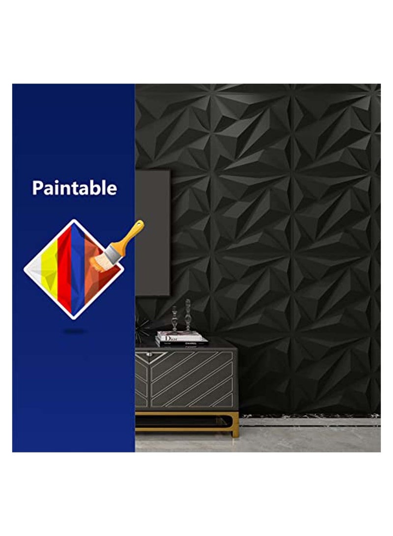 10Pcs Decorative 3D Wall Panels in Diamond Design 3D Wall Panel Diamond for Interior Wall Décor PVC Flower Textured Wall Panels for Living Room Lobby Bedroom Hotel Office Black 30 * 30cm