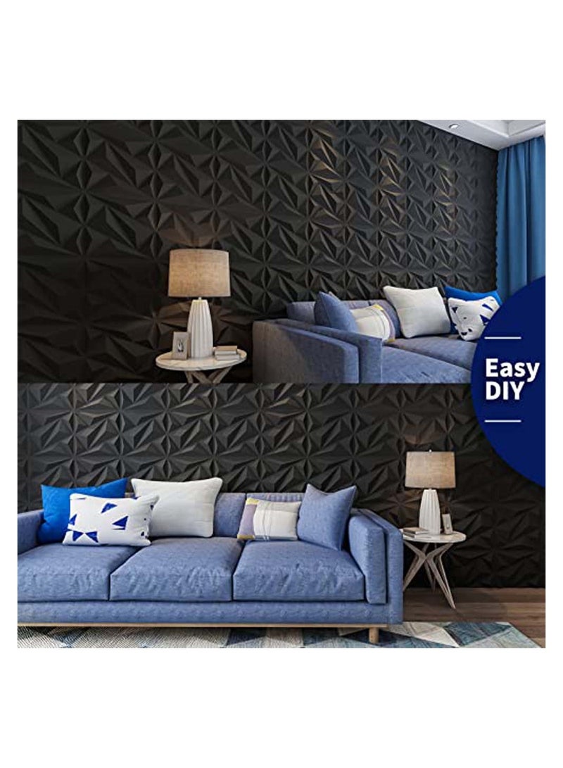 10Pcs Decorative 3D Wall Panels in Diamond Design 3D Wall Panel Diamond for Interior Wall Décor PVC Flower Textured Wall Panels for Living Room Lobby Bedroom Hotel Office Black 30 * 30cm