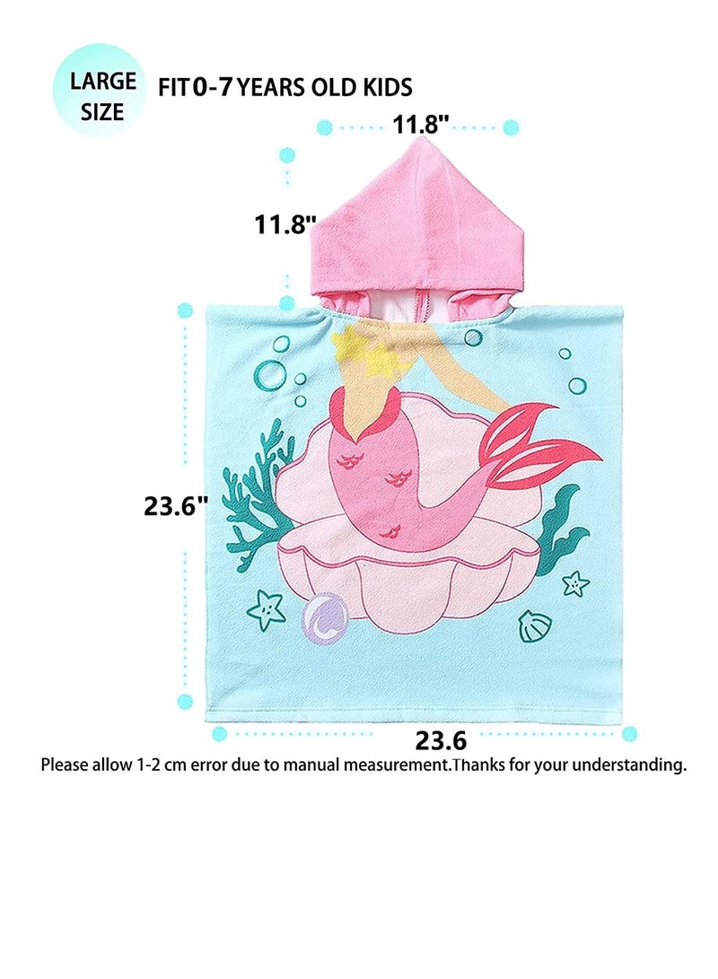 Hooded Bathrobe,Kids Beach Towel for Boys Girls, Hooded Bath Towel Wrap, Toddler Pool Towel with Hood, Super Soft, Absorbent Microfiber Beach Towel for 0 - 7 Years (Mermaid)