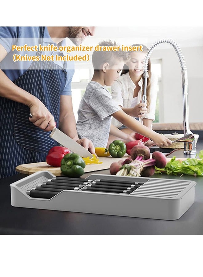 Drawer Knife Block,Kitchen Knife Drawer Organizer,2 Tier Knife Holder Holds 11 Knives with Expandable Organizer Storage Tray