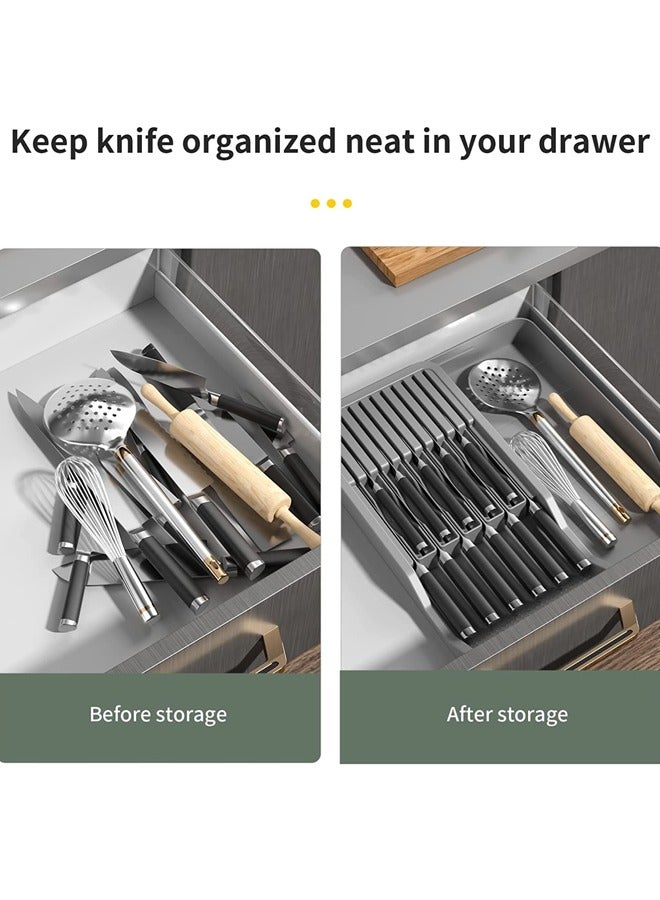 Drawer Knife Block,Kitchen Knife Drawer Organizer,2 Tier Knife Holder Holds 11 Knives with Expandable Organizer Storage Tray