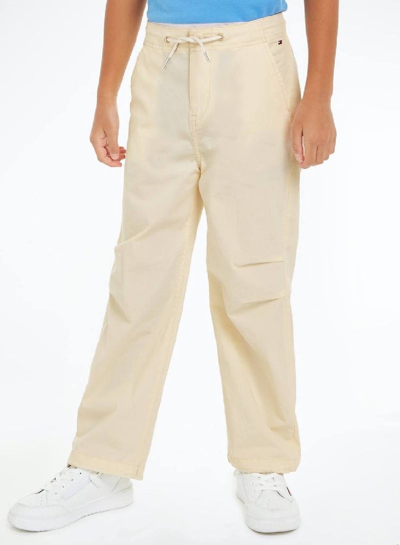 Boys' Woven Wide Jogger Pants - Cotton, Beige