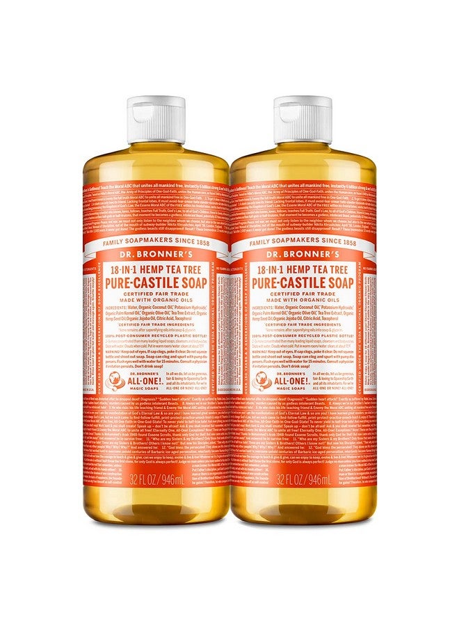 Dr. Bronner’Spurecastile Liquid Soap (Tea Tree 32 Ounce 2Pack)Made With Organic Oils 18In1 Uses: Acneprone Skin Dandruff Laundry Pets And Dishes Concentrated Vegan