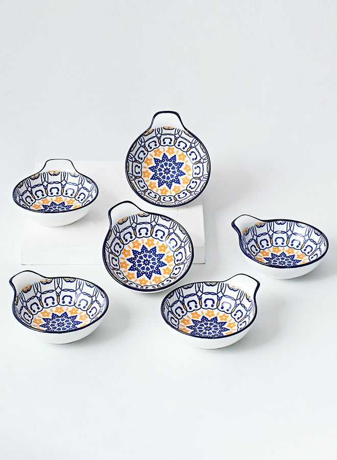 6-Piece Ceramic Hand-Painted Underglaze Color Nordic Style Household Saucer With Handle Multicolour 11.2x9.5x4cm