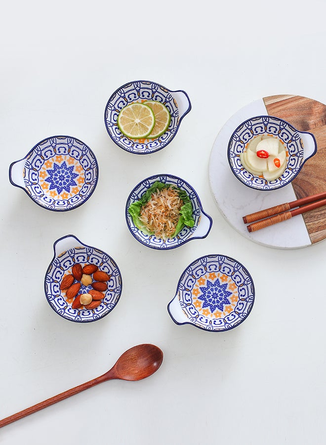 6-Piece Ceramic Hand-Painted Underglaze Color Nordic Style Household Saucer With Handle Multicolour 11.2x9.5x4cm