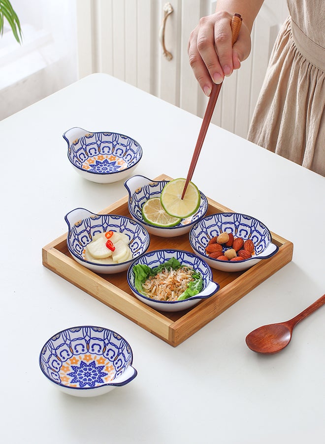 6-Piece Ceramic Hand-Painted Underglaze Color Nordic Style Household Saucer With Handle Multicolour 11.2x9.5x4cm