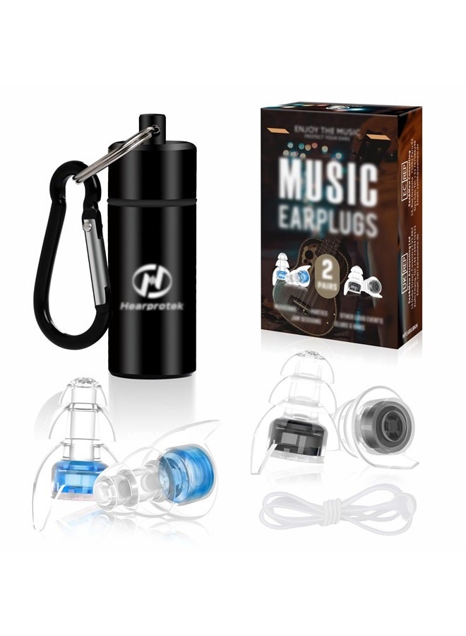 2 Pairs High Fidelity Concert Ear Plugs, Silicone Reusable Noise Reduction Musicians Earplugs, Hearing Protection for Loud Music, Concerts - 23dB And 26dB