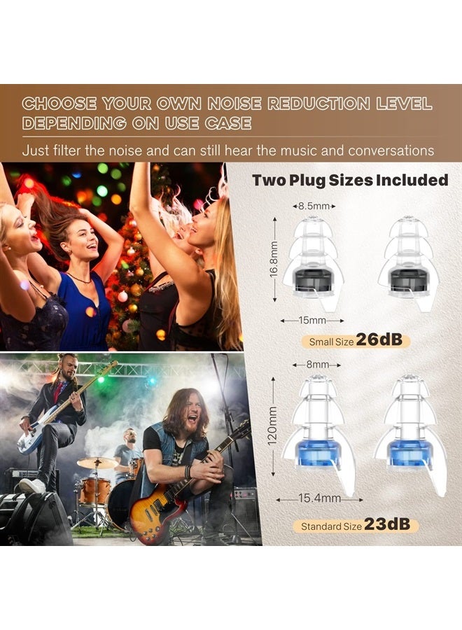 2 Pairs High Fidelity Concert Ear Plugs, Silicone Reusable Noise Reduction Musicians Earplugs, Hearing Protection for Loud Music, Concerts - 23dB And 26dB