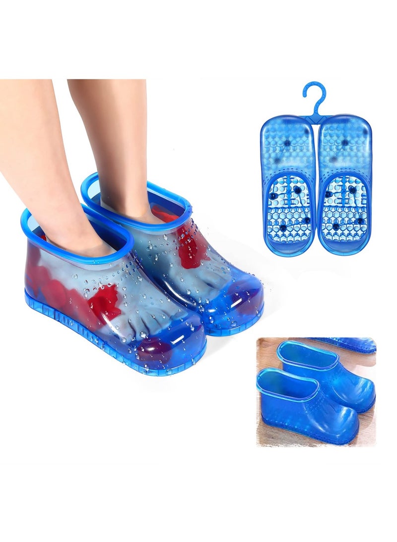 Massage Foot Bath Shoes, 1 Pair Portable SPA Household Relaxation Bucket Boots Thermal Massage to Promote Blood Circulation, Movable Foot Soak Tub Pedicure Foot Spa (Blue)