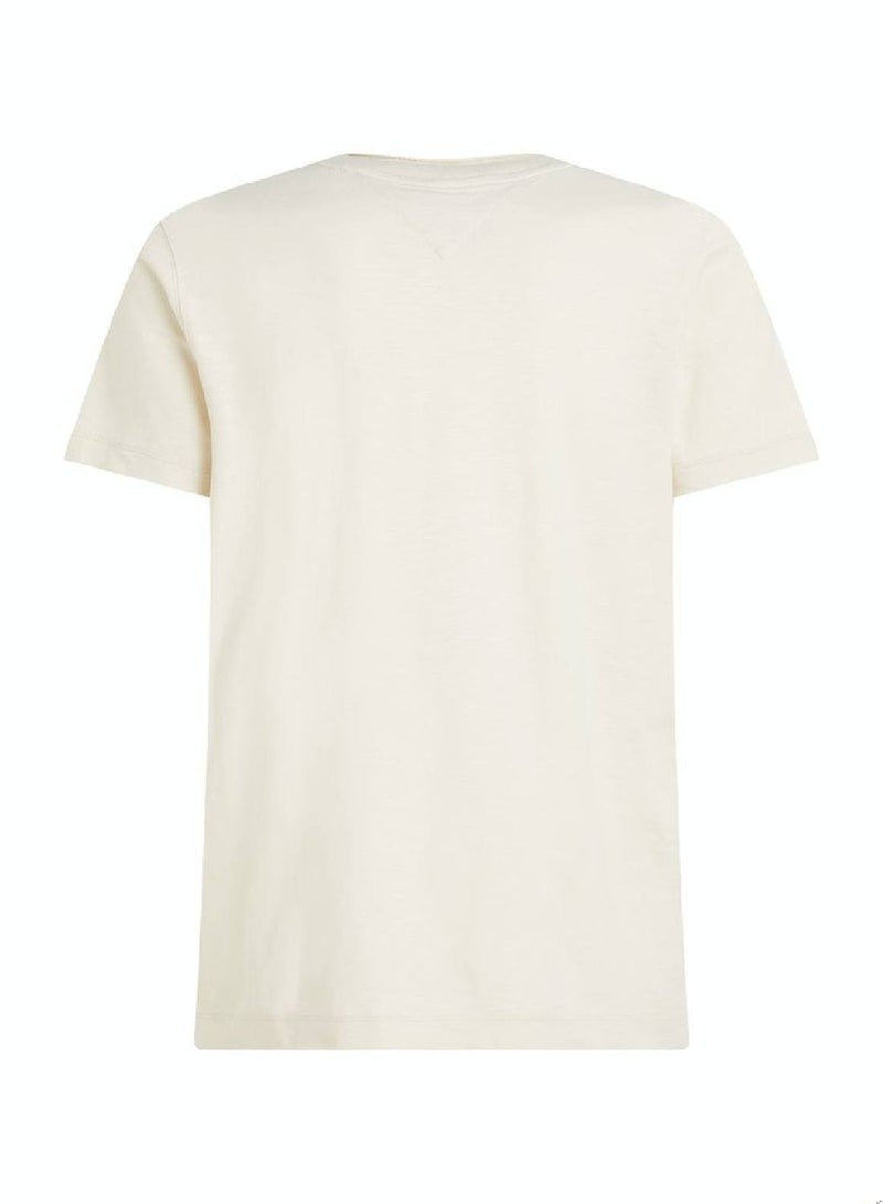 Men's Textured Featuring a Crew Neck T-Shirt -  Pure organic slub cotton, Beige