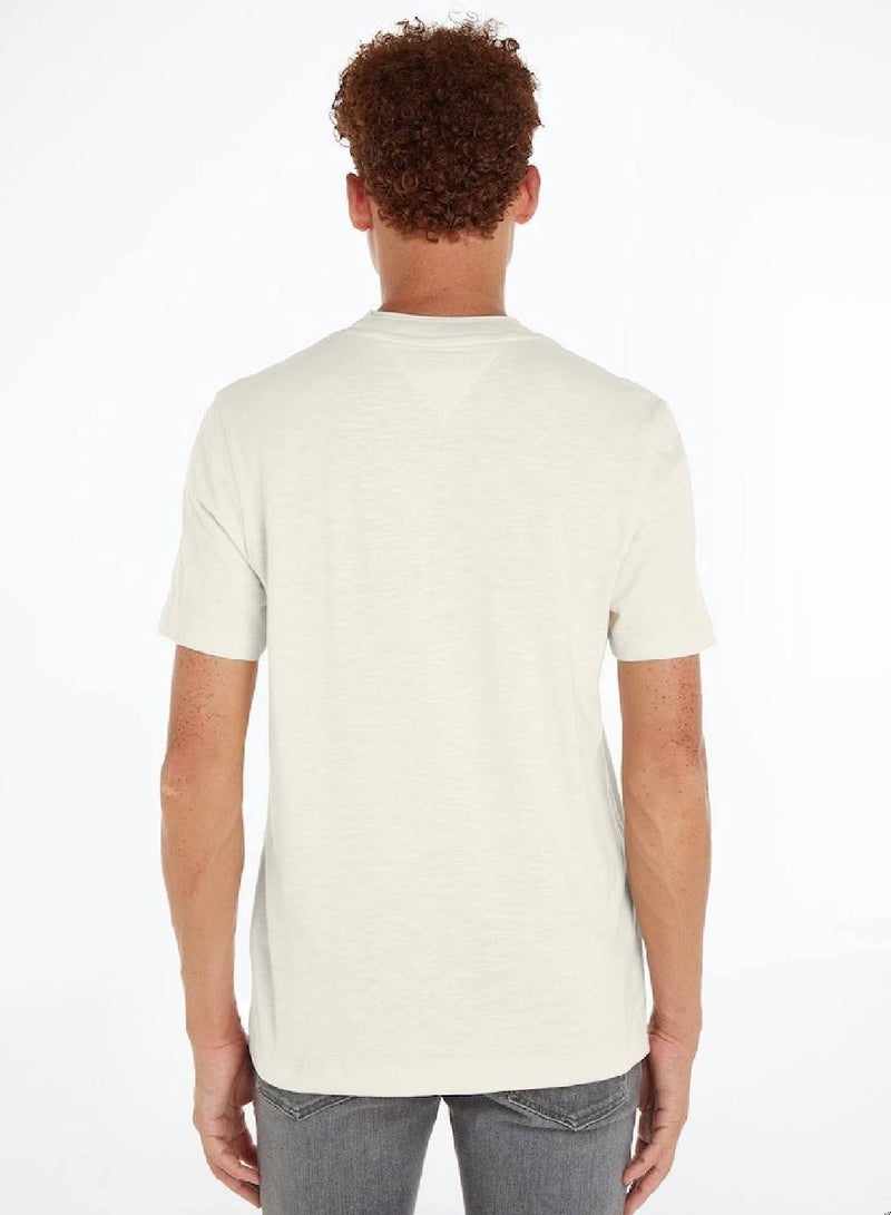 Men's Textured Featuring a Crew Neck T-Shirt -  Pure organic slub cotton, Beige