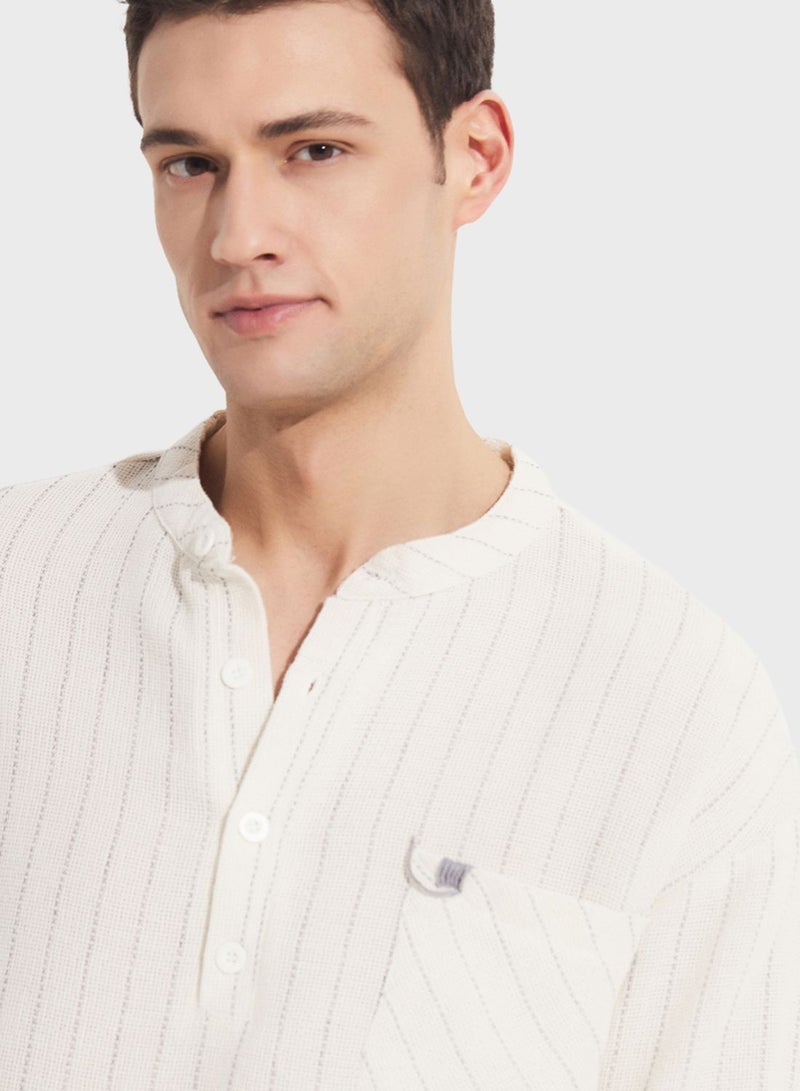 Striped Grandad Collar Shirt