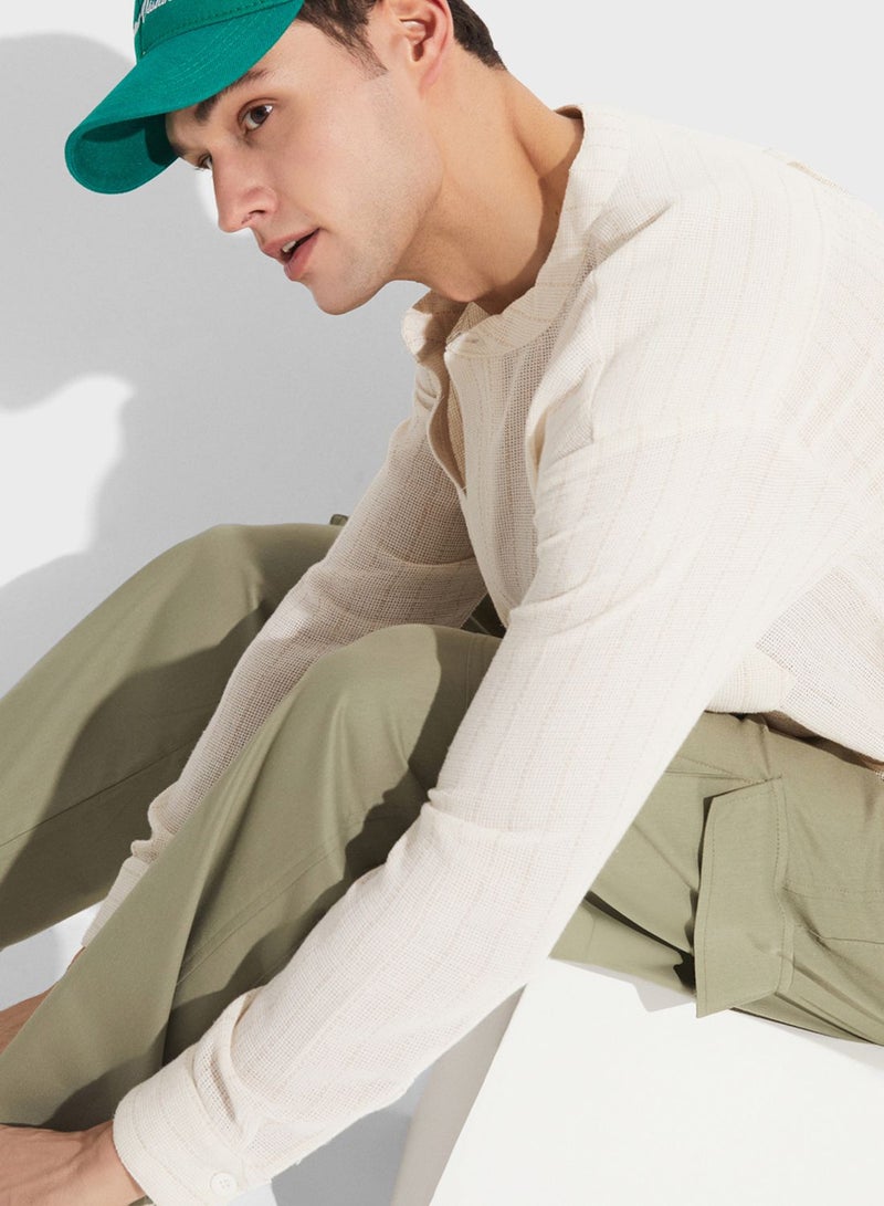 Striped Grandad Collar Shirt