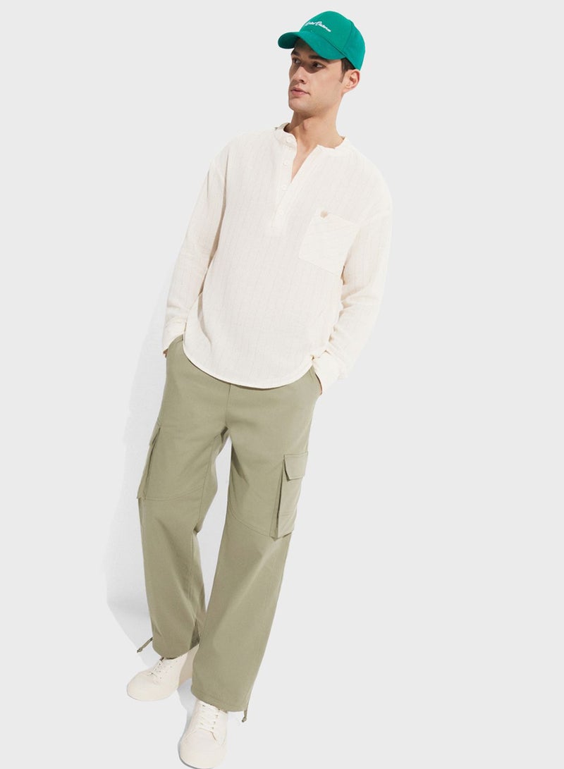 Striped Grandad Collar Shirt