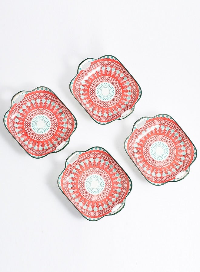 4-Piece Hand Painted Dinner Plates Multicolour 23.7x19.6x5.2cm