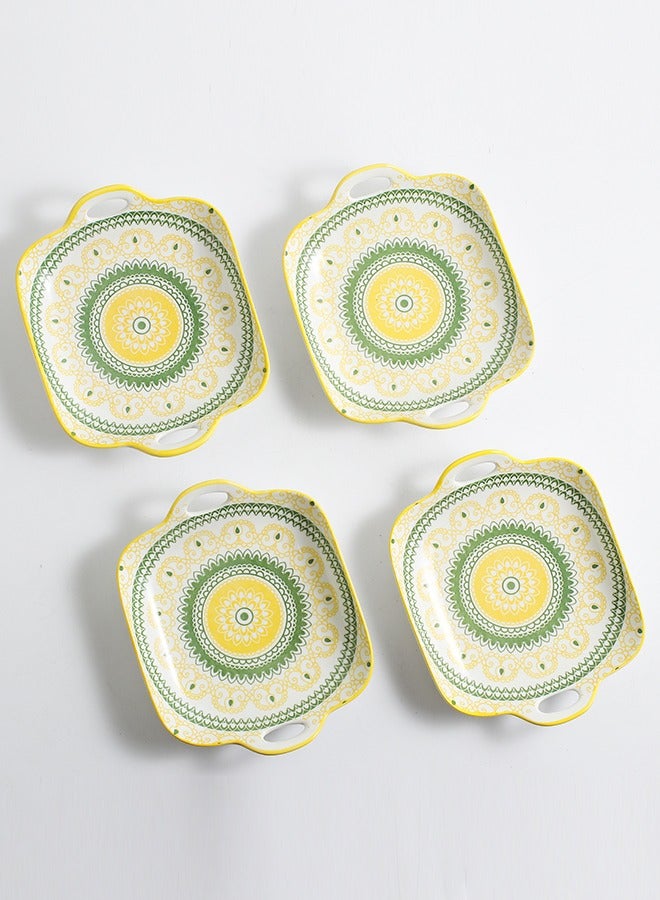 4-Piece Hand-Painted Plates Multicolour 23.7x19.6x5.2cm