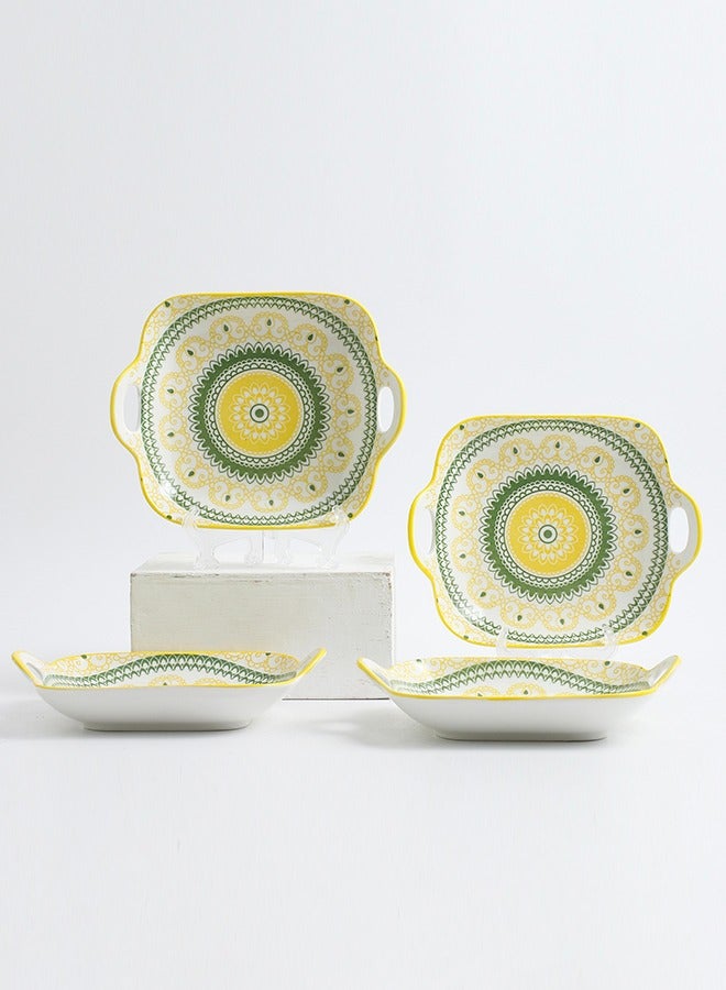 4-Piece Hand-Painted Plates Multicolour 23.7x19.6x5.2cm