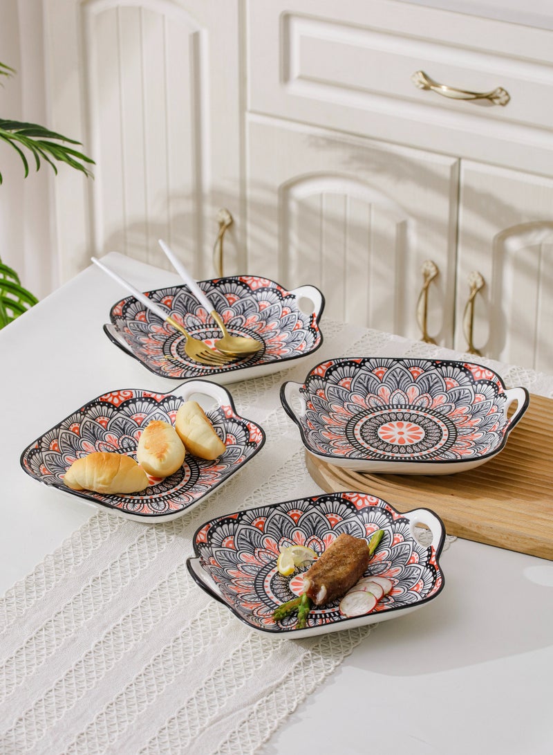 4-Piece Hand Painted Dinner Plates Multicolour 23.7x19.6x5.2cm