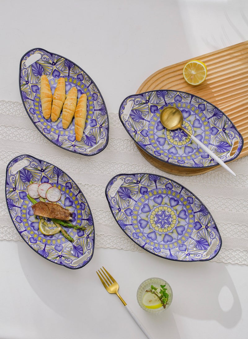 4-Piece Hand Painted Dinner Plates Multicolour 27.8x16x5cm