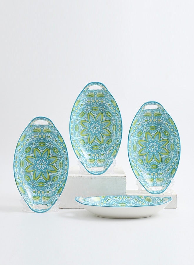 4-Piece Hand Painted Dinner Plates Multicolour 27.8x16x5cm