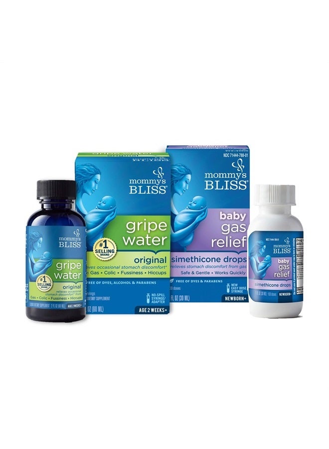 Gripe Water & Baby Gas Relief Drops Combo Pack, Relieves Gas, Colic, Hiccups & Fussiness, Gentle for Babies, Total 3 oz