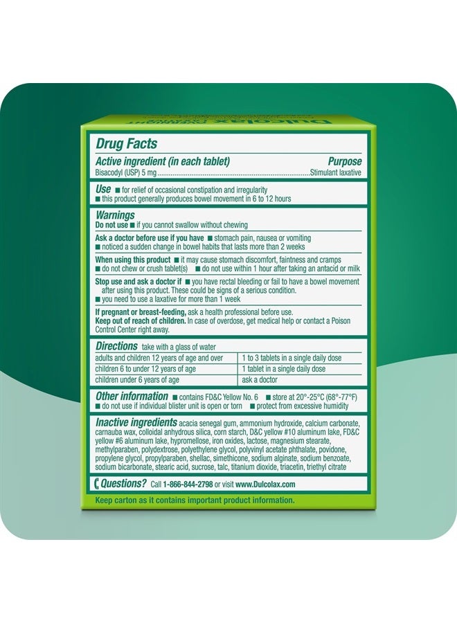 Overnight Relief Laxative for Gentle Constipation Relief, Bisacodyl 5 mg Tablets, 50 Count