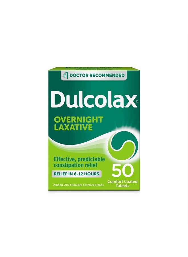 Overnight Relief Laxative for Gentle Constipation Relief, Bisacodyl 5 mg Tablets, 50 Count