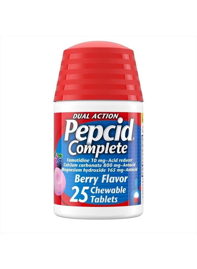 Complete Acid Reducer + Antacid Chewable Tablets, Heartburn Relief, Berry, 25 Count