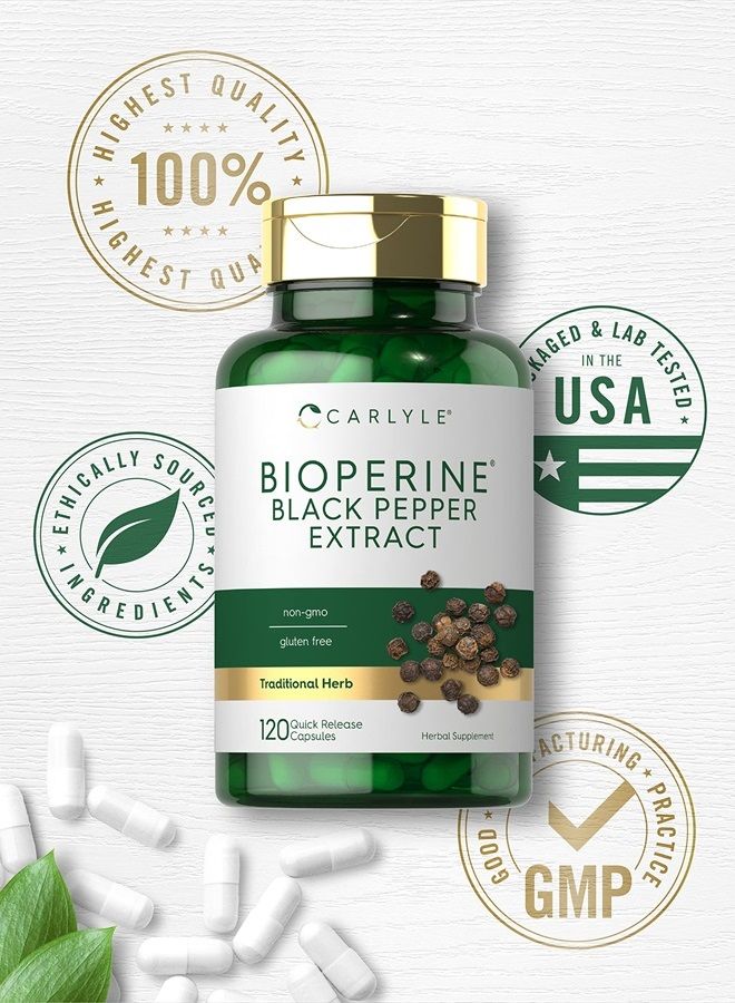 Bioperine 10mg | 120 Capsules | Non-GMO & Gluten Free | Sourced from Black Pepper Extract | Supports Curcumin Powder Absorption