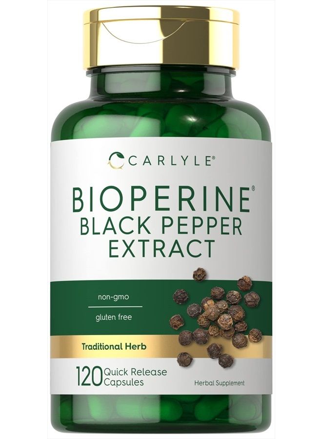 Bioperine 10mg | 120 Capsules | Non-GMO & Gluten Free | Sourced from Black Pepper Extract | Supports Curcumin Powder Absorption