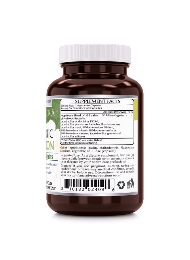 Amazing Flora Probiotic 10 Best Probiotics Strains, Veggie Capsules -Including Acidophilus, plantarum, rhamnosus etc * Supports Digestive & Immune Health * (50 Billion, 60 Count)