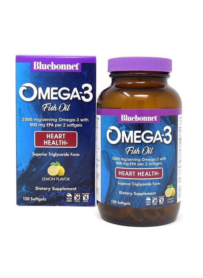 Nutrition Omega-3 Heart Formula Natural Wild Caught Triglyceride Form DHA 600 mg EPA 800 mg - Highly Concentrated Heart Health Support Supplement - Gluten-Free - 120 Softgel